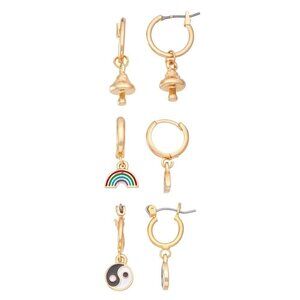 So Gold Rainbow Mushroom Yin Yang Womens Hoop Earrings Set